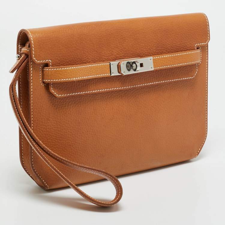 Pre Owned Hermes Naturel Togo Leather Kelly Depeches 25 Pouch  