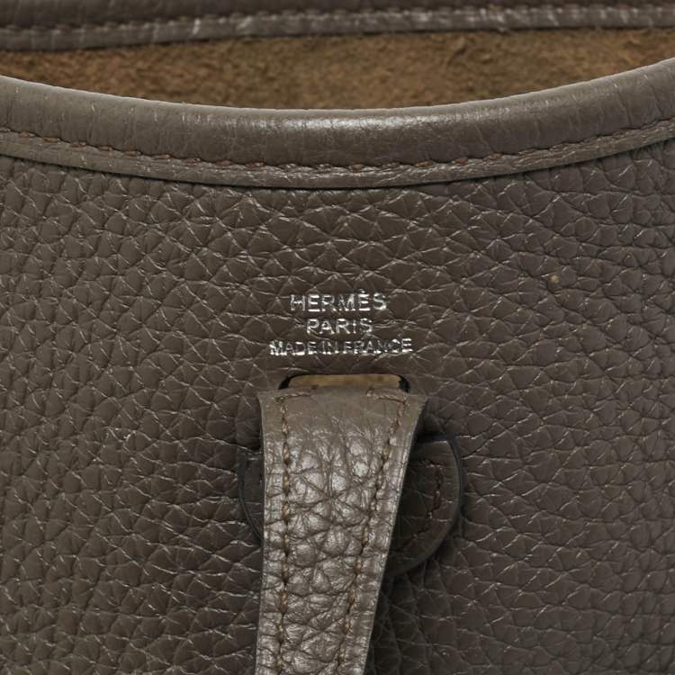 Pre Owned Hermes Etain Taurillon Clemence Leather Evelyne TPM Bag