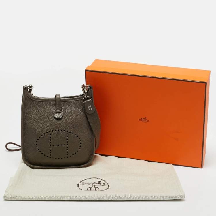 Pre Owned Hermes Etain Taurillon Clemence Leather Evelyne TPM Bag