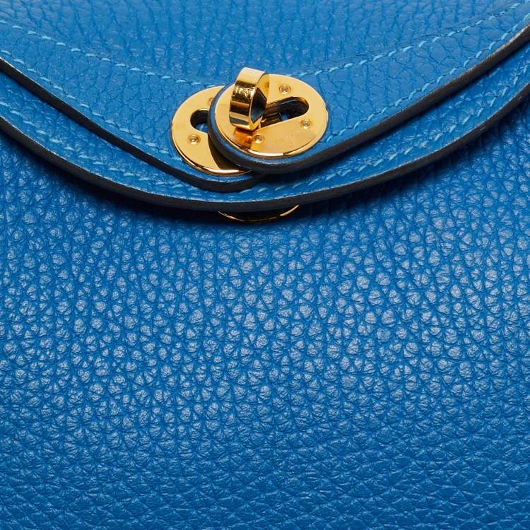 Pre Owned Hermes Bleu Frida Taurillon Clemence Leather Gold Finish Mini Lindy Bag  