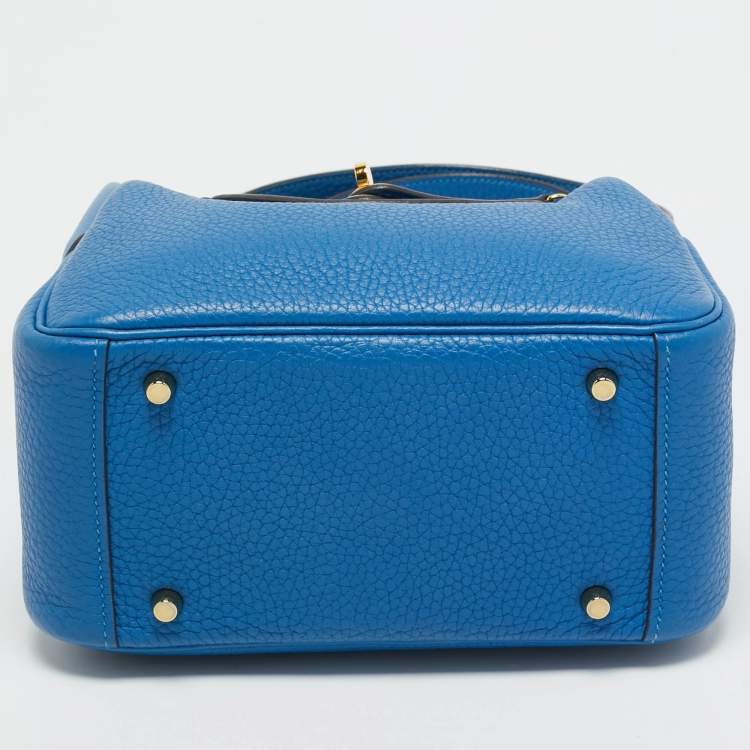 Pre Owned Hermes Bleu Frida Taurillon Clemence Leather Gold Finish Mini Lindy Bag  