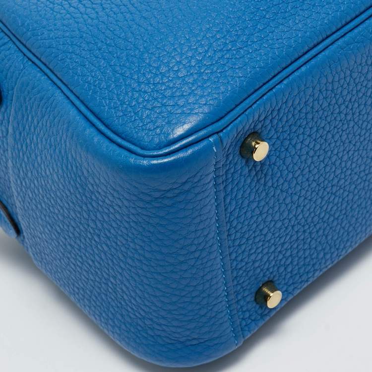 Pre Owned Hermes Bleu Frida Taurillon Clemence Leather Gold Finish Mini Lindy Bag  