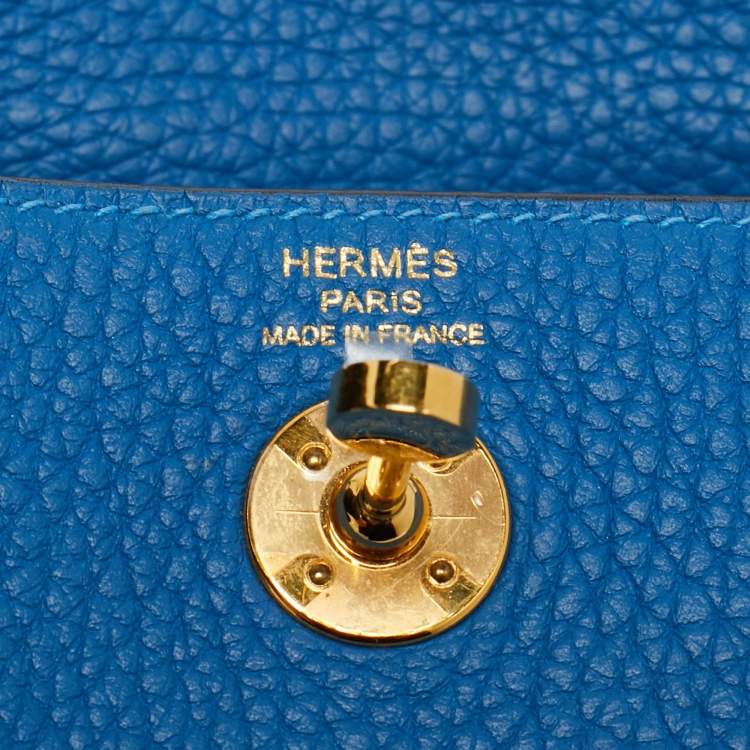 Pre Owned Hermes Bleu Frida Taurillon Clemence Leather Gold Finish Mini Lindy Bag  