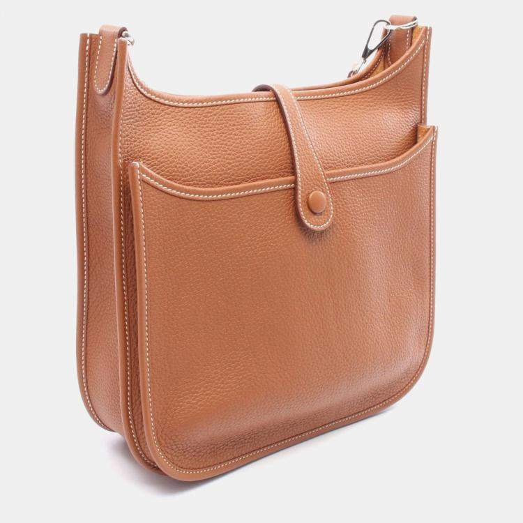Pre Owned Hermes Evelyne III TPM Brown Leather Shoulder Bags