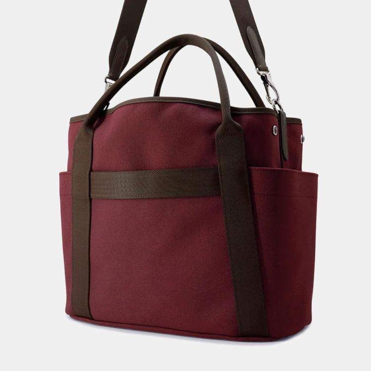 Pre Owned Hermes Sucked Pansage Groom Rouge H/Chocolat Toile Chevrons Canvas Bag