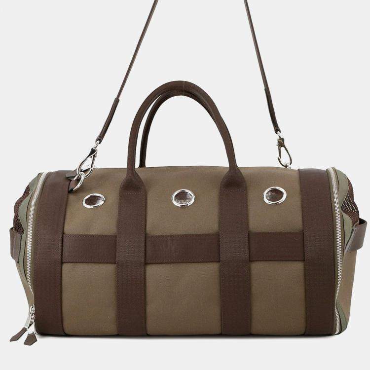 Pre Owned Hermes Dog  Khaki/Feu Toile Military Canvas Carry Bag