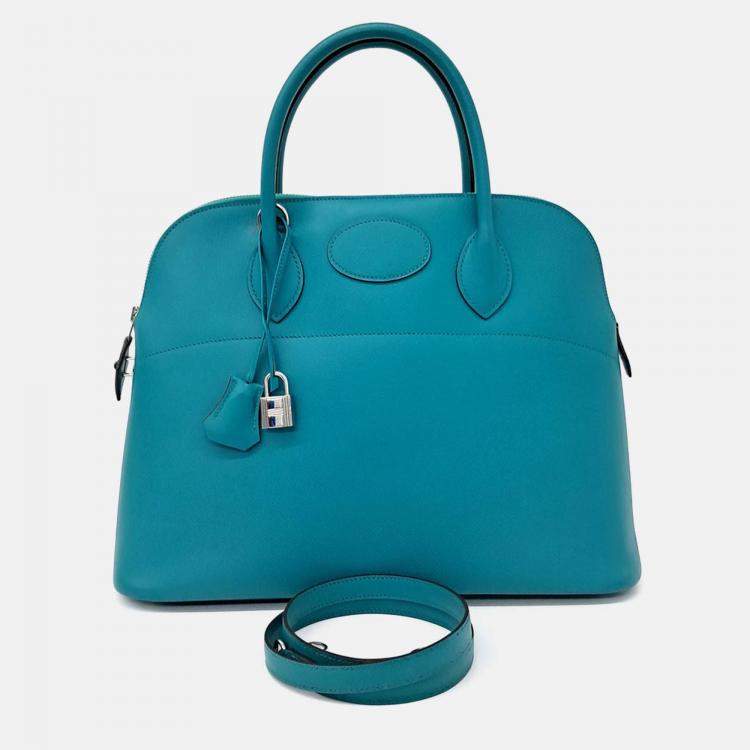 Pre Owned Hermes  Bolide 35 Blue Leather Bag