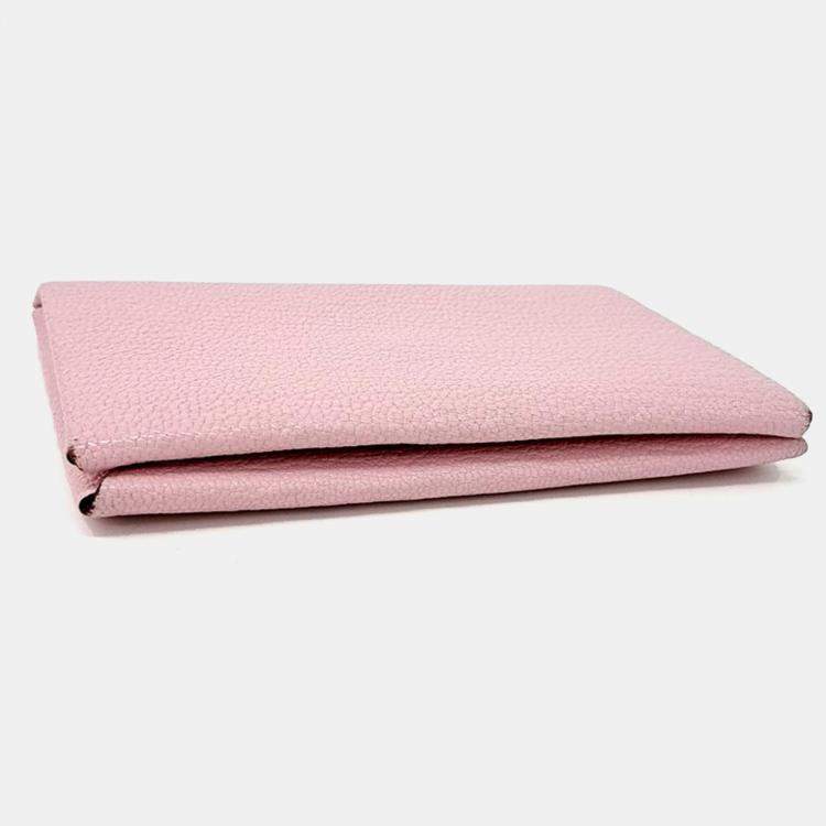 Pre Owned Hermes Pink Leather Calvi Card Wallet