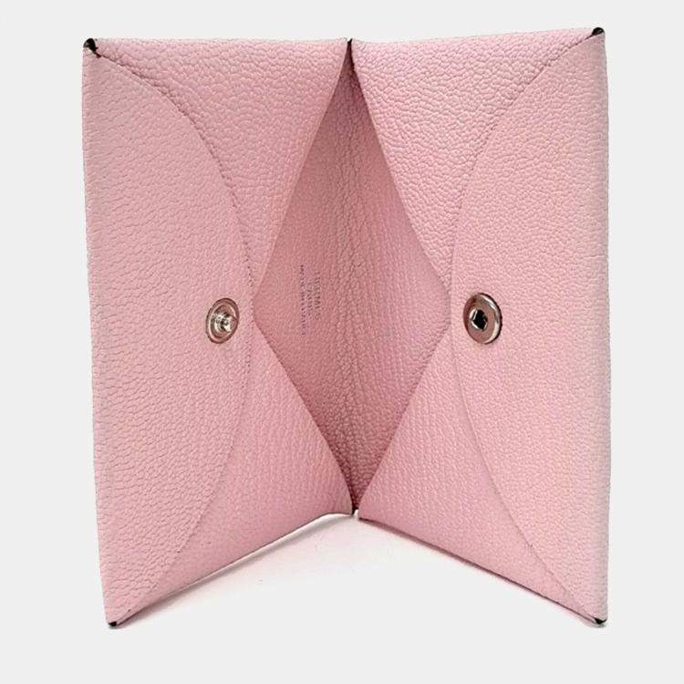 Pre Owned Hermes Pink Leather Calvi Card Wallet