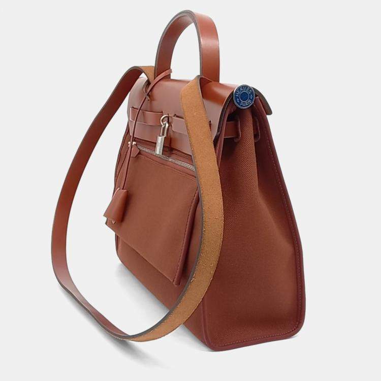 Pre Owned Hermes Brown Fabric NEW ZIP Herbag Small