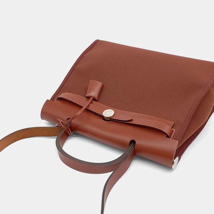Pre Owned Hermes Brown Fabric NEW ZIP Herbag Small