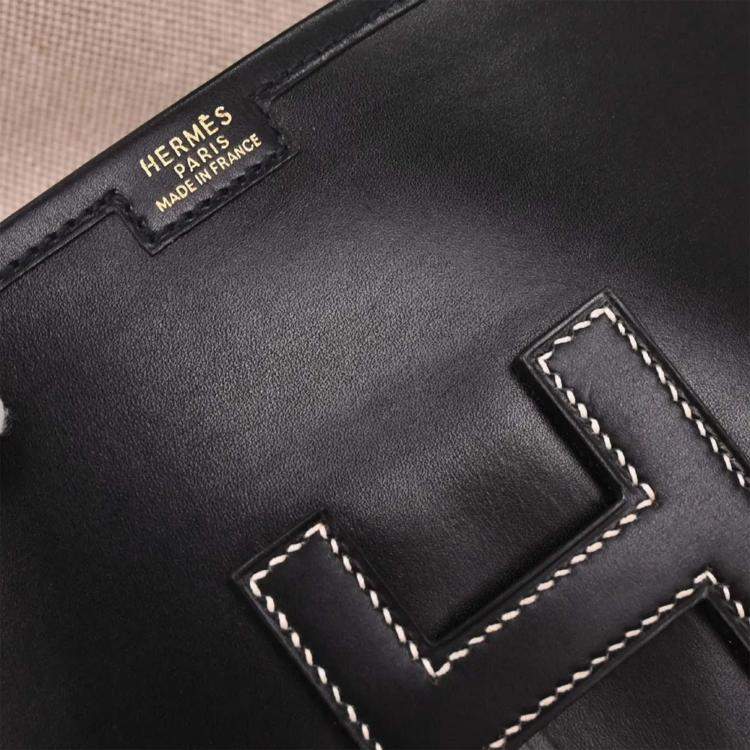 Pre Owned Hermes Black Box Calf Jige PM Clutch Bag