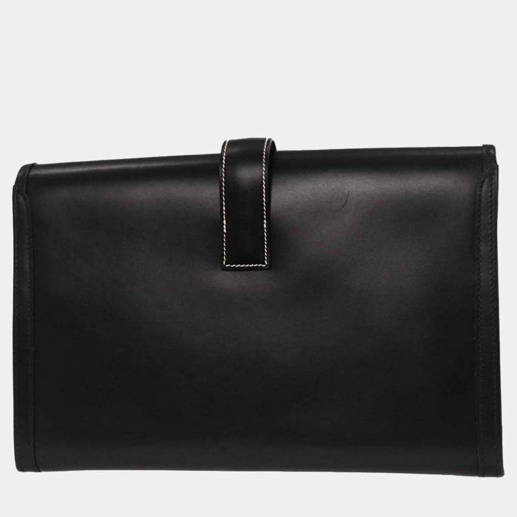 Pre Owned Hermes Black Box Calf Jige PM Clutch Bag