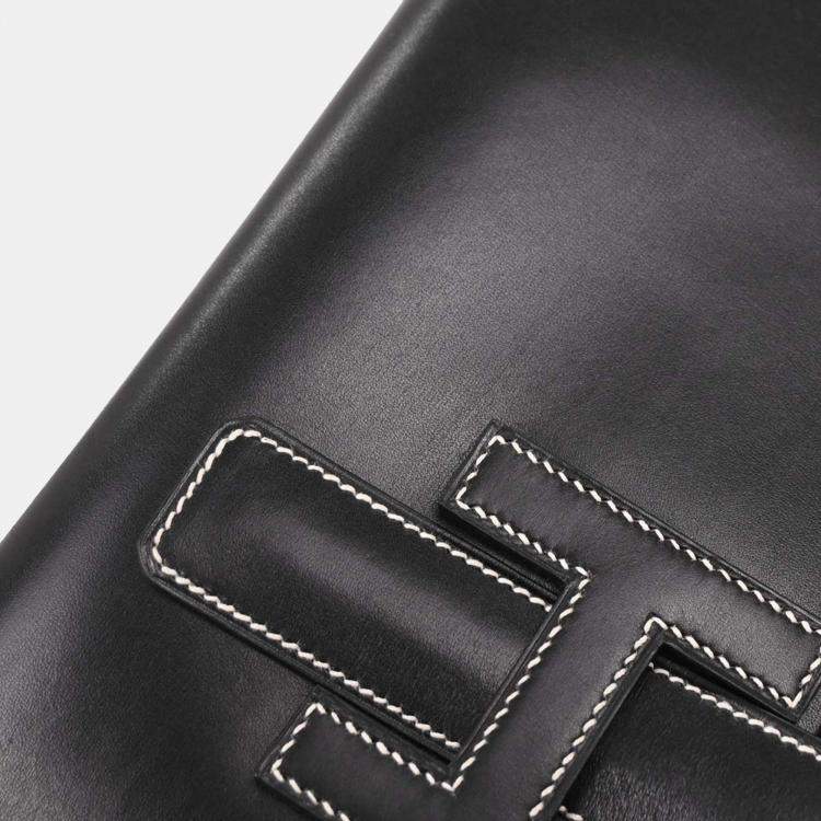 Pre Owned Hermes Black Box Calf Jige PM Clutch Bag