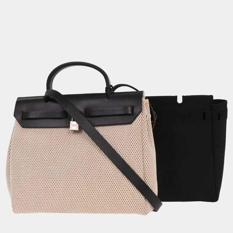 Pre Owned Hermes Black Natrural Toile GM Officier Herbag PM 2 in 1 Handbag