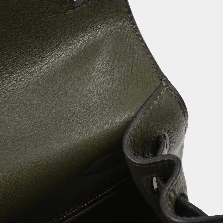 Pre Owned Hermes Green Evergrain Kelly 28 Sellier 2way Handbag
