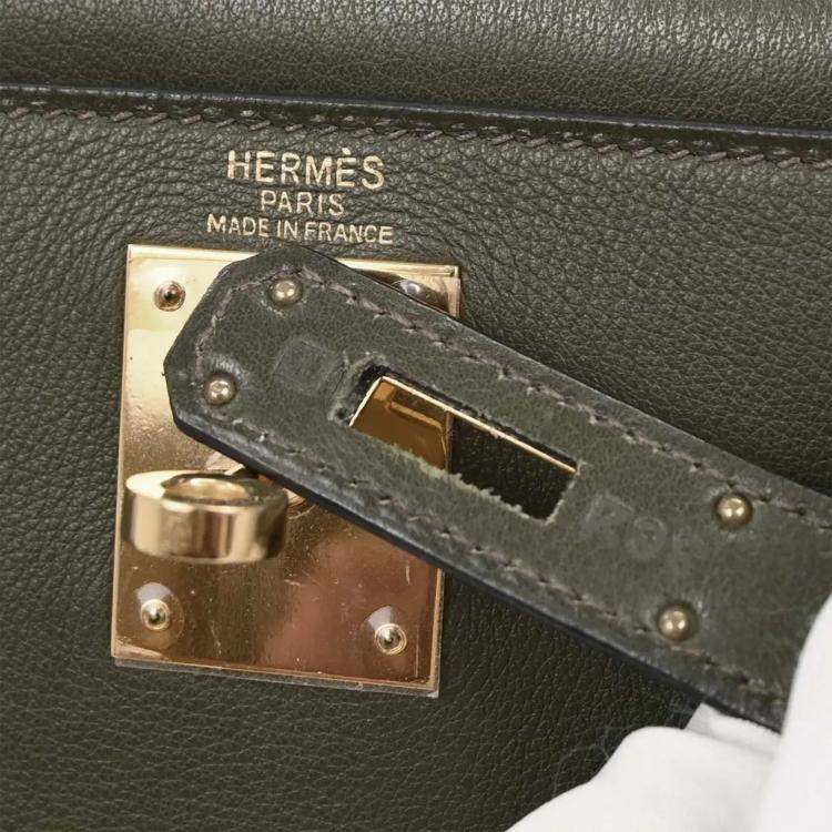 Pre Owned Hermes Green Evergrain Kelly 28 Sellier 2way Handbag