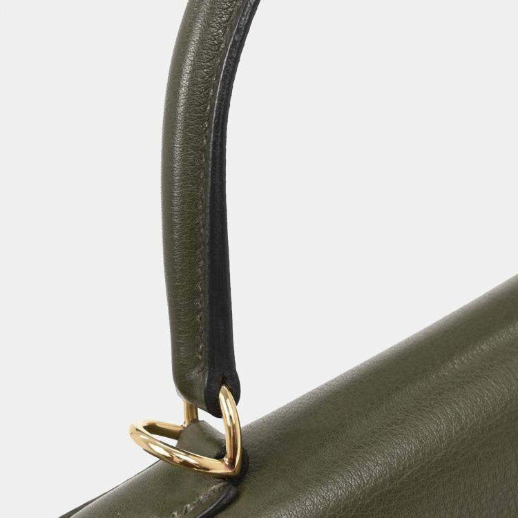 Pre Owned Hermes Green Evergrain Kelly 28 Sellier 2way Handbag