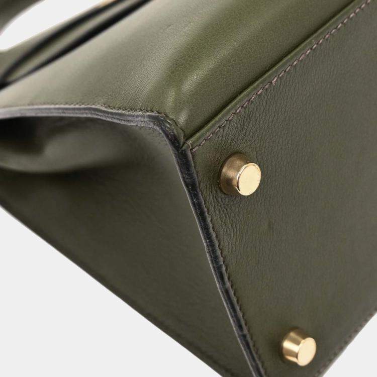 Pre Owned Hermes Green Evergrain Kelly 28 Sellier 2way Handbag