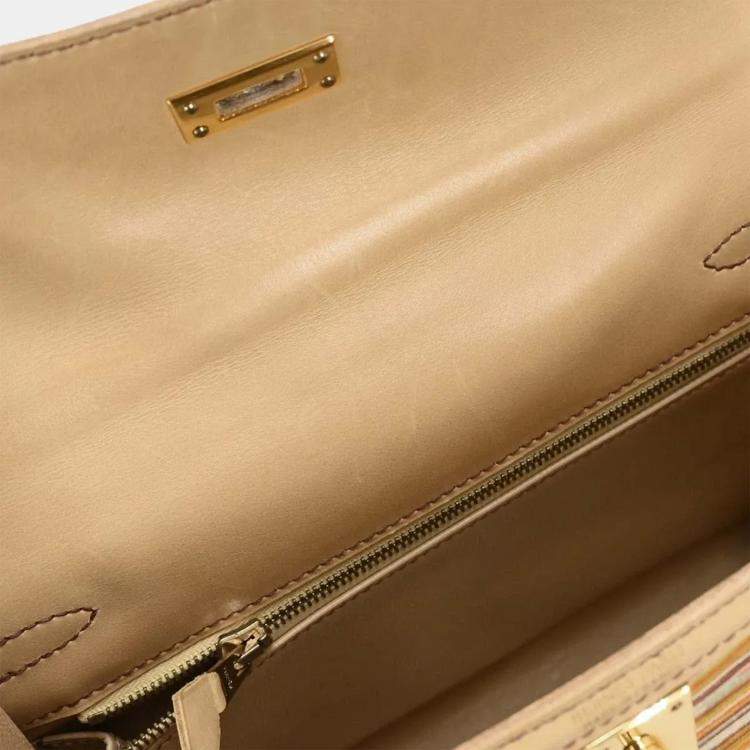 Pre Owned Hermes Beige Vibrato Box Calf Kelly 25 Sellier 2way Handbag