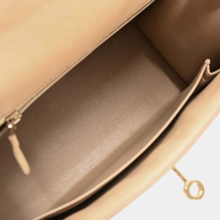 Pre Owned Hermes Beige Vibrato Box Calf Kelly 25 Sellier 2way Handbag