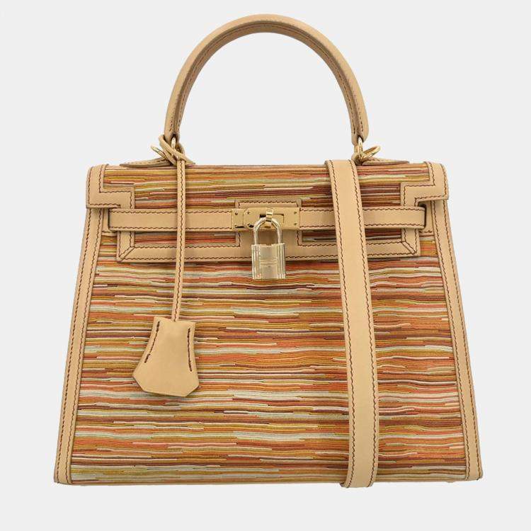 Pre Owned Hermes Beige Vibrato Box Calf Kelly 25 Sellier 2way Handbag
