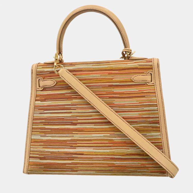 Pre Owned Hermes Beige Vibrato Box Calf Kelly 25 Sellier 2way Handbag