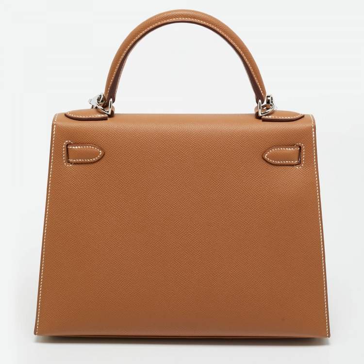 Pre Owned Hermes Gold Epsom Leather Palladium Finish Kelly Sellier 28 Bag