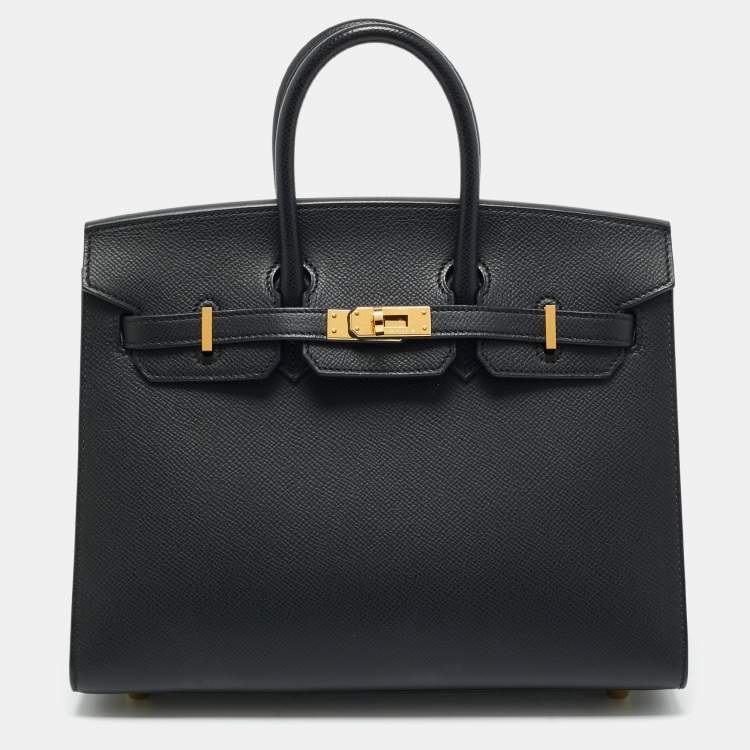 Pre Owned Hermes Noir Epsom Leather Gold Finish Birkin Sellier 25 Bag