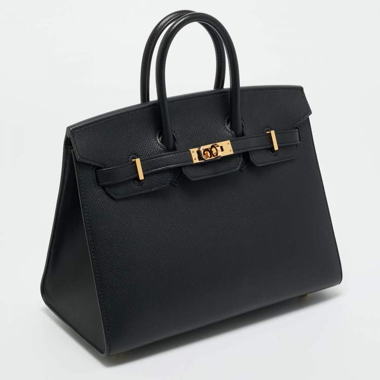 Pre Owned Hermes Noir Epsom Leather Gold Finish Birkin Sellier 25 Bag