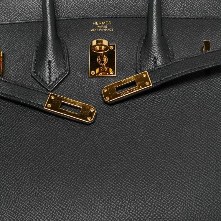 Pre Owned Hermes Noir Epsom Leather Gold Finish Birkin Sellier 25 Bag