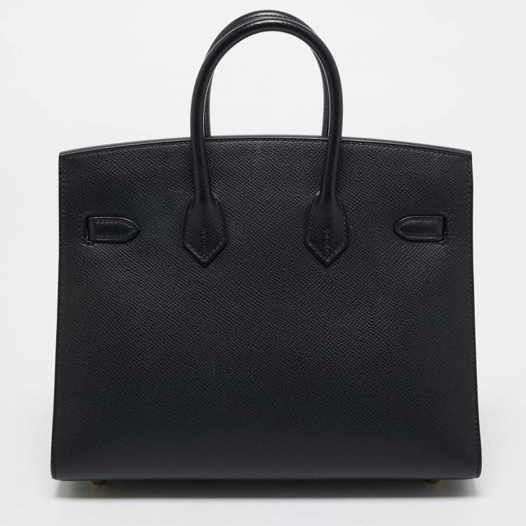 Pre Owned Hermes Noir Epsom Leather Gold Finish Birkin Sellier 25 Bag