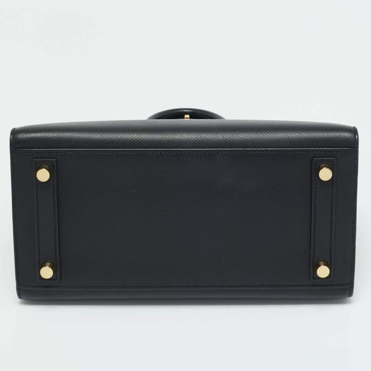 Pre Owned Hermes Noir Epsom Leather Gold Finish Birkin Sellier 25 Bag
