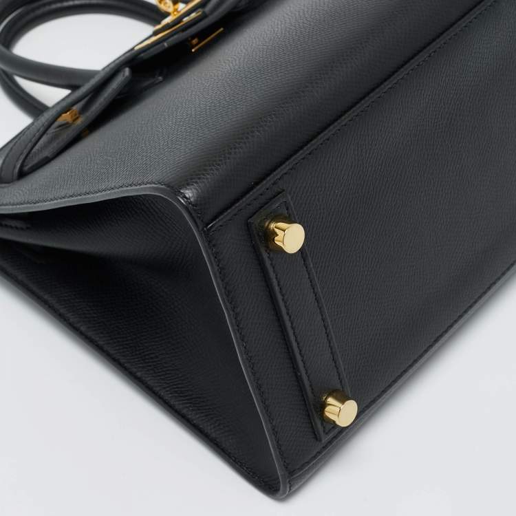 Pre Owned Hermes Noir Epsom Leather Gold Finish Birkin Sellier 25 Bag