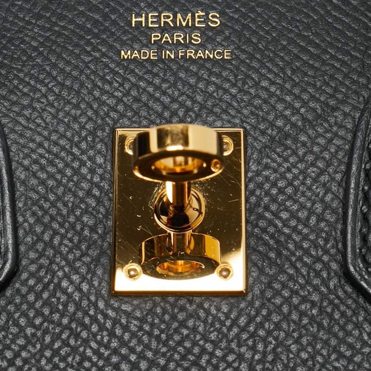 Pre Owned Hermes Noir Epsom Leather Gold Finish Birkin Sellier 25 Bag