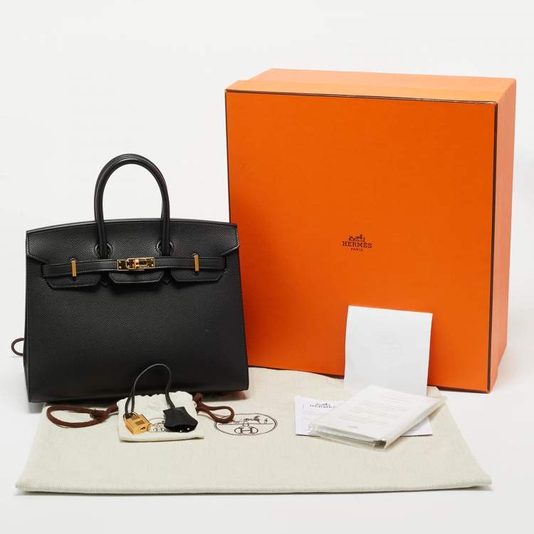 Pre Owned Hermes Noir Epsom Leather Gold Finish Birkin Sellier 25 Bag