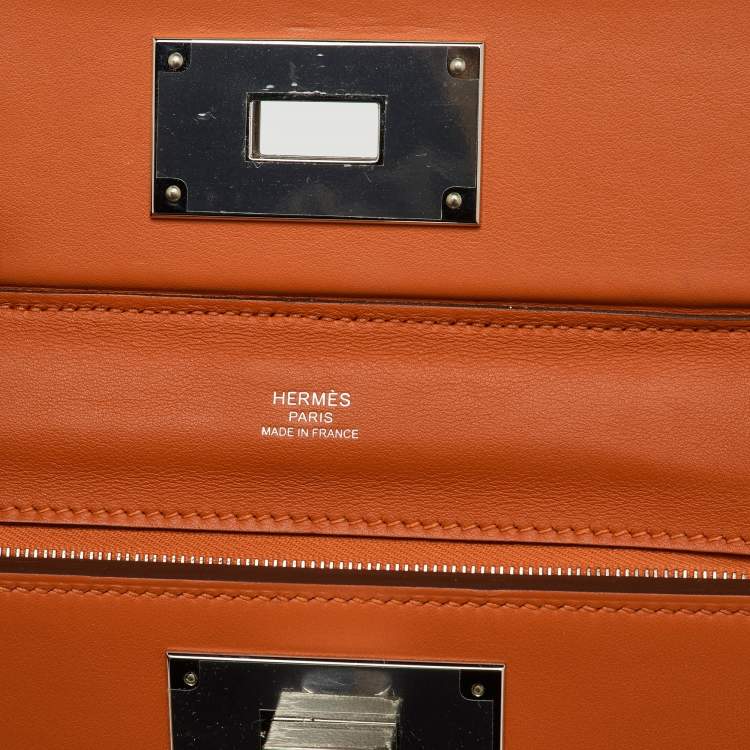 Pre Owned Hermès Orange Evercolor and Swift Leather Silver Finish 24/24 21 Bag 