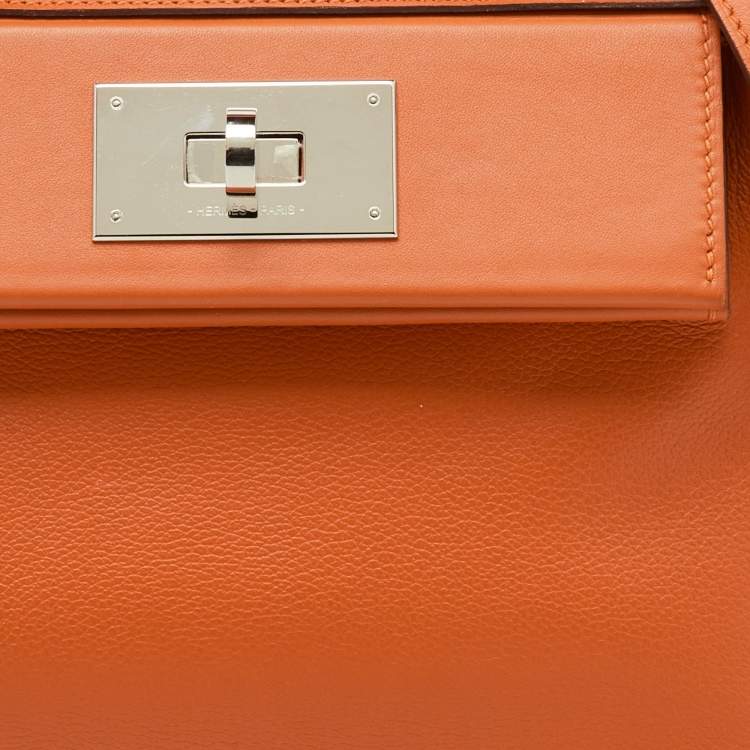 Pre Owned Hermès Orange Evercolor and Swift Leather Silver Finish 24/24 21 Bag 