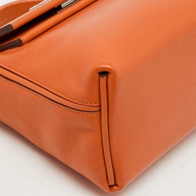 Pre Owned Hermès Orange Evercolor and Swift Leather Silver Finish 24/24 21 Bag 