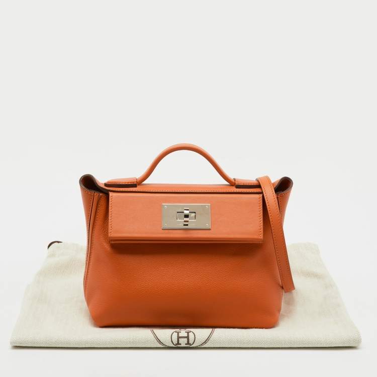 Pre Owned Hermès Orange Evercolor and Swift Leather Silver Finish 24/24 21 Bag 