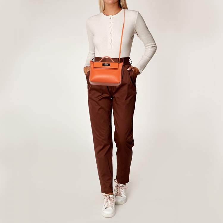 Pre Owned Hermès Orange Evercolor and Swift Leather Silver Finish 24/24 21 Bag 