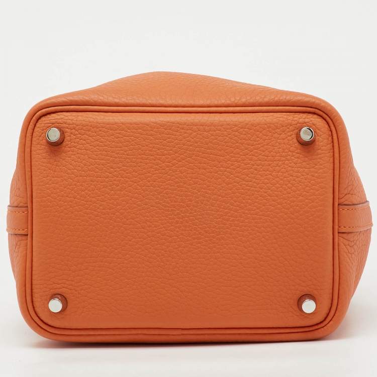 Pre Owned Hermes Orange Togo Leather Picotin Lock 18 Bag