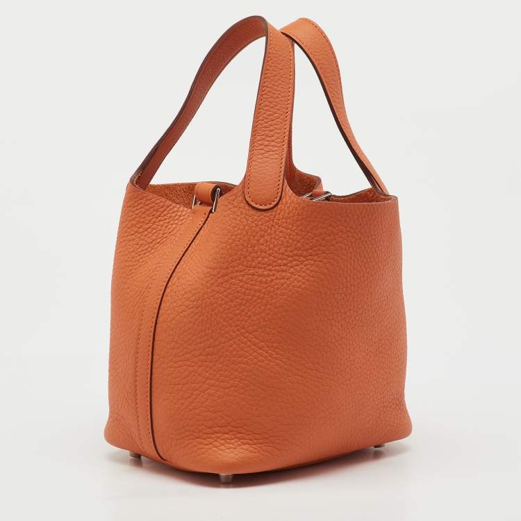 Pre Owned Hermes Orange Togo Leather Picotin Lock 18 Bag