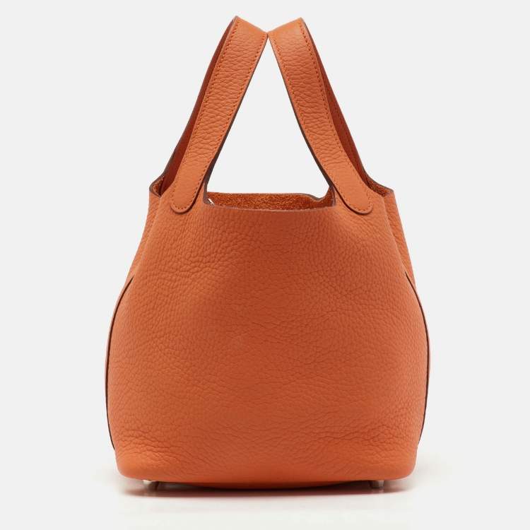 Pre Owned Hermes Orange Togo Leather Picotin Lock 18 Bag