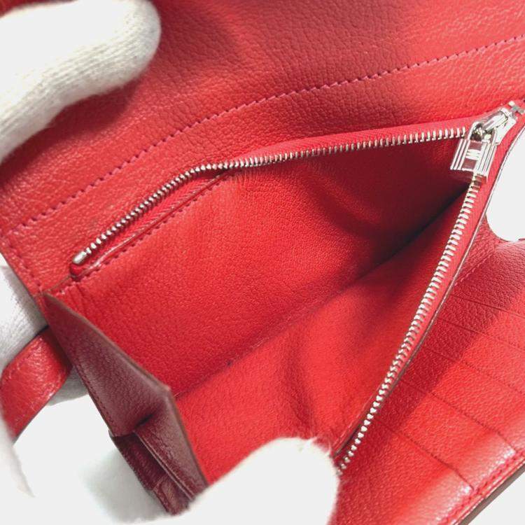 Pre Owned Hermes Kelly Chevre Rouge Coupe Red Medium Compact Trifold Wallet