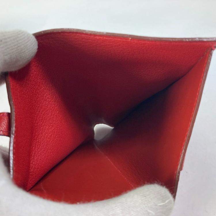 Pre Owned Hermes Kelly Chevre Rouge Coupe Red Medium Compact Trifold Wallet