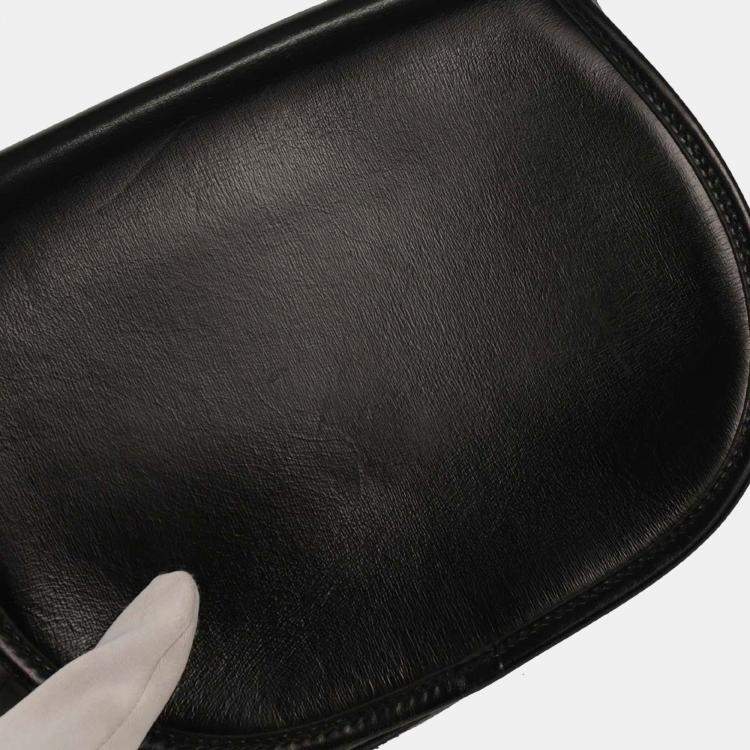 Pre Owned Hermes Black Box Calf Double H Shoulder Bag