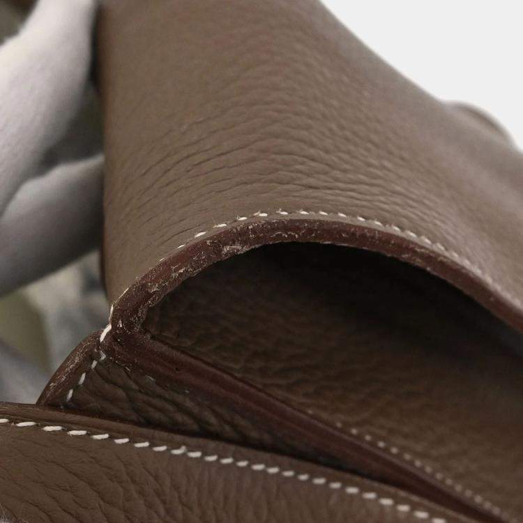 Pre Owned Hermes Etoupe Taurillon Clemence Steve Caporal 35 Shoulder Bag