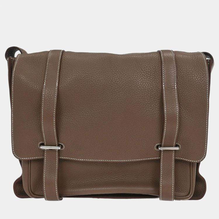 Pre Owned Hermes Etoupe Taurillon Clemence Steve Caporal 35 Shoulder Bag