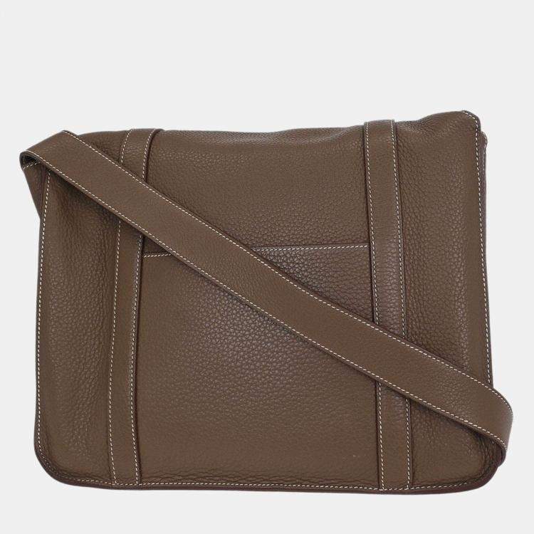 Pre Owned Hermes Etoupe Taurillon Clemence Steve Caporal 35 Shoulder Bag